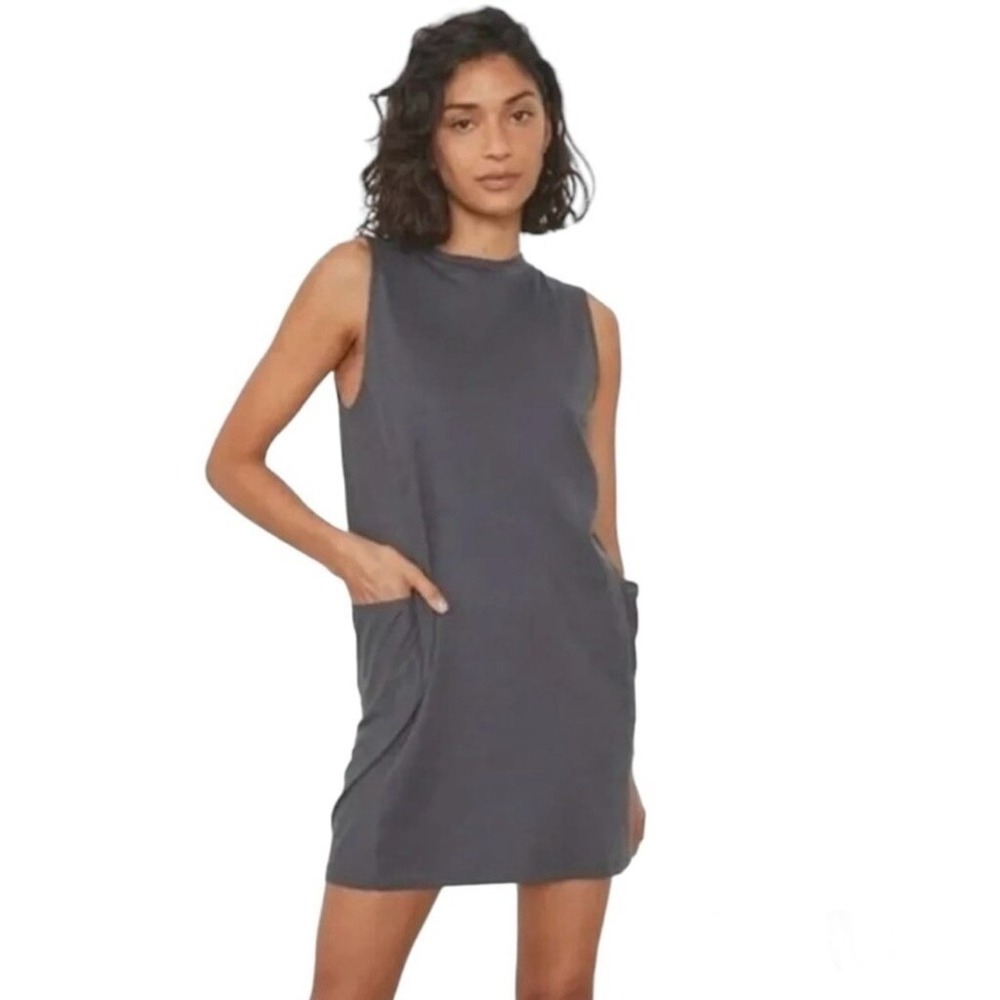 Lunya Cool Paneled Sleeveless Short Dress Moon Grey L LWC12031-MGRY-L Pockets